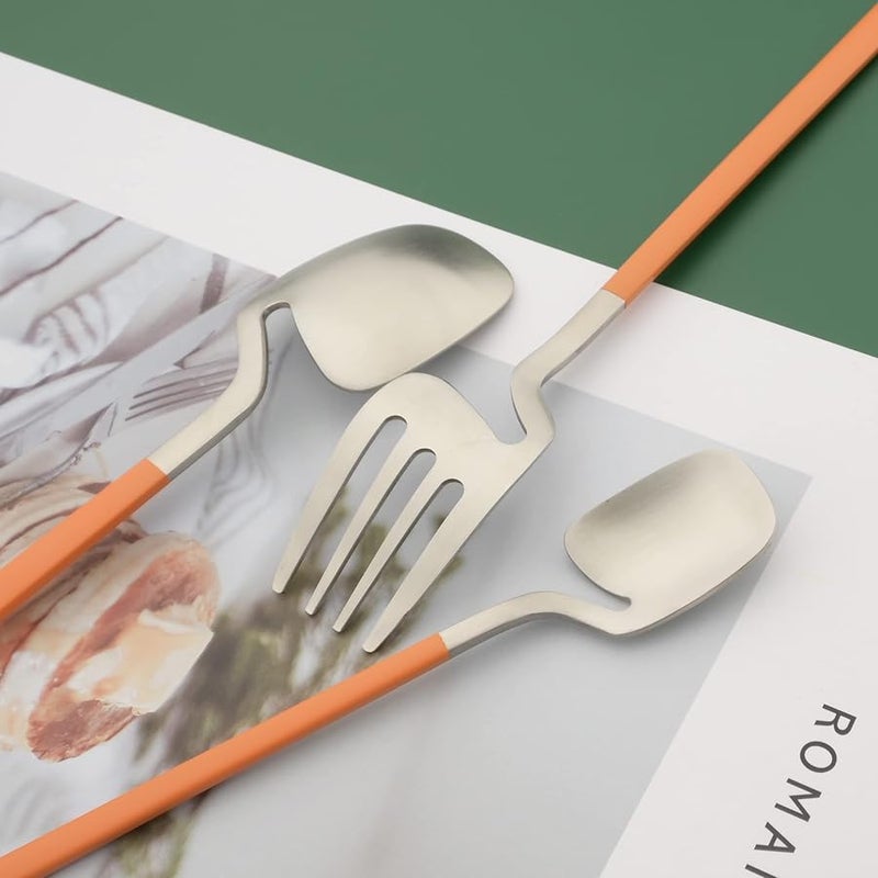 24 Pcs Orange Handle Stainless Steel Flatware Set For 6 Satin Finish Cutlery Set - Image 4